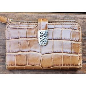 Brighton Tan Crocodile Embossed Leather Folding Wallet